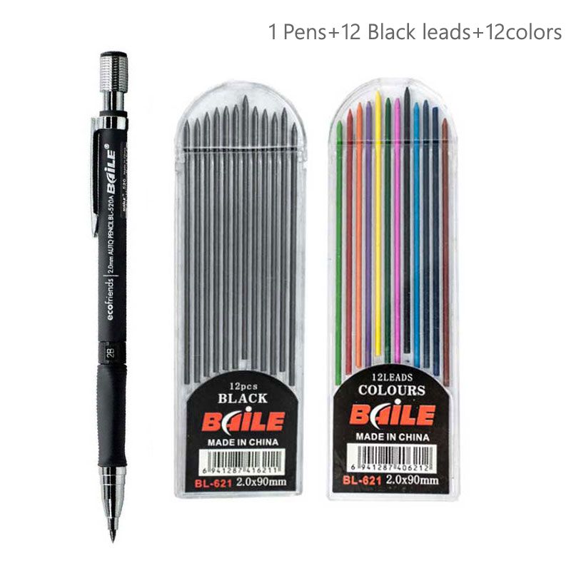 2 Colors High Quality Metal Mechanical Pencils 2.0 Mm 2b Lead Holder  Drafting Drawing Pencil Set With 12 Pieces Leads Stonego Writing School  Gifts Sta